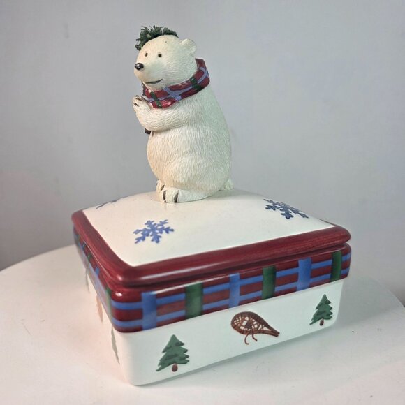 Polar Bear Christmas Ceramic Box With Lid By Pfaltzgraff Crazy Mountain - Picture 5 of 10